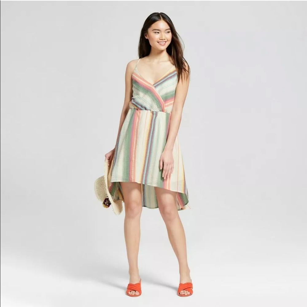 NWT Women's Striped Sleeveless Wrap Dress Hi Low